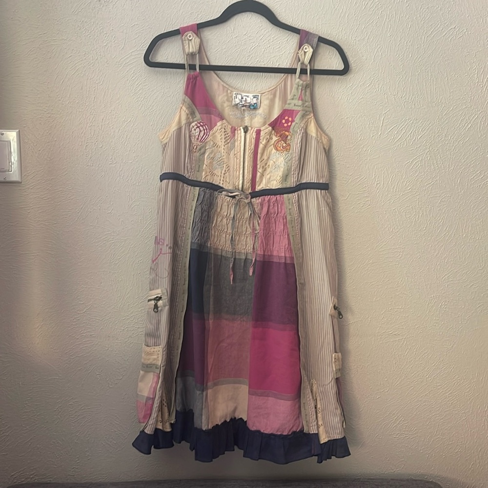 Desigual Size 38 dress. Whimsical design. Sleeveless loop/button shoulder. Boho.